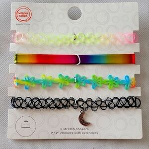 4 Pack Choker Necklace Set Rainbow Flower Crescent Moon
